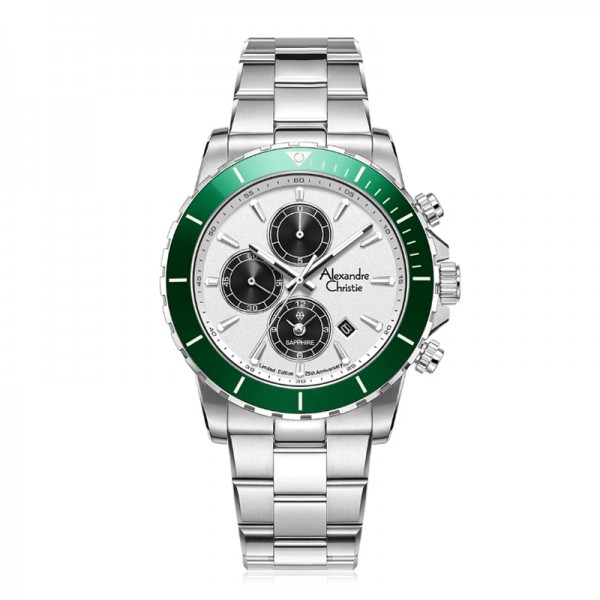 Alexandre Christie AC 6141 Silver White Green Man Limited Edition 25th Anniversary XXMSSSLGN